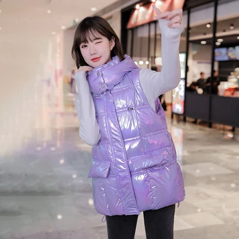 2021 אור בד החורף המשאף גופיות נשים רוכסן בלי שרוולים הז ' קט נשי בסגנון קוריאני האפוד מעיל עם ברדס וכיסים