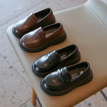 2023 אביב סתיו חדש של בנות נעלי ילדים של הסגנון האנגלי מוצק צבע קטן Leathe תינוק שחור מזדמנים אופנה נעלי