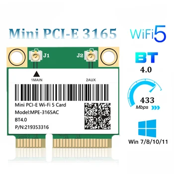 433Mbps Bluetooth 4.0 Mini PCI-E Wifi כרטיס MPE-3165AC אלחוטית Intel 3165 802.11 ac 2.4 G-5Ghz עבור מחשב נייד חלון 7 8 10 11