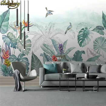 beibehang מותאם אישית נורדי קטן טרופיים טריים, צמחים, פרחים, ציפורים נייר קיר הטלוויזיה רקע 3D ציורי קיר טפטים לסלון