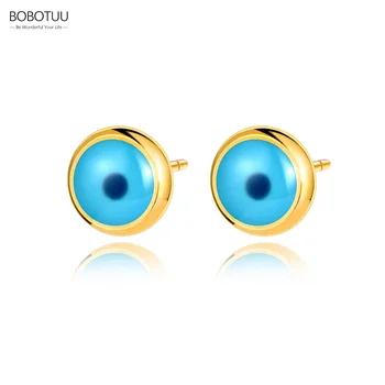 BOBOTUU אופנתי זהב מצופה נירוסטה כחול טורקית העיניים תכשיטים עגילים בוהמיה מסיבת עגילים לנשים Серьги BE22009