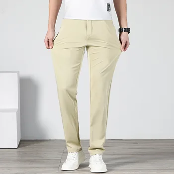 Lansboter חאקי באביב ובקיץ החדש מזדמנים מכנסיים גברים של ננו קמט עמיד מכנסיים ישר צינור דק גמיש אופנת נוער