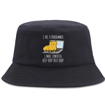 אני מתכנת אני הופך את המחשב ביפ בופ מאן פנמה בוב כובע קריקטורות מזדמן בציר דייג כובע מגמה יוניסקס דלי כובעים
