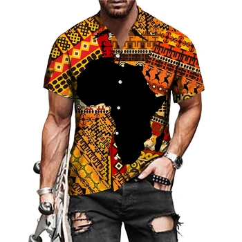 אפריקה המפה החולצה אפריקה חולצות גברים נשים גברים אופנה גדולים החולצה של הגברים דש החולצה החוף Camisas בגדי גברים קובה