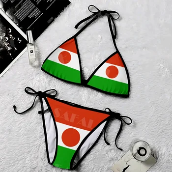אפריקה הרפובליקה של ניז ' ר, מעיל של נשק דגל 3D הדפסה נשים מיקרו ביקיני סט קיץ Beachwear סקסי חוף, בגדי ים.