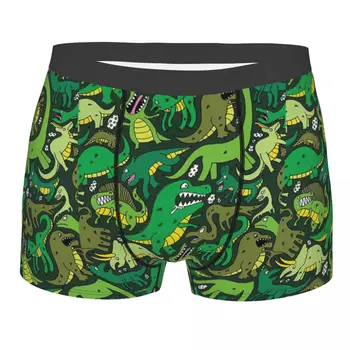 גברים קריקטורה ירוק דינוזאור תחתונים מצחיק תחתוני בוקסר, תחתוני זכר אמצע המותן תחתונים בתוספת גודל