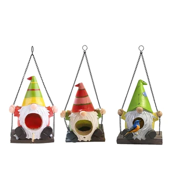 גן נדנדה Gnome תליון ציפור בתים מחוץ תלוי יונק הדבש הבית עם החבל עבור חיצונית בגינה תלויים ציפורים