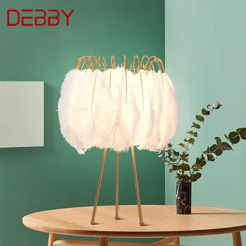 דבי נורדי מנורת שולחן LED בציר יצירתי נוצה שולחן אור לבן ביתי בסלון עיצוב חדר השינה של גופי