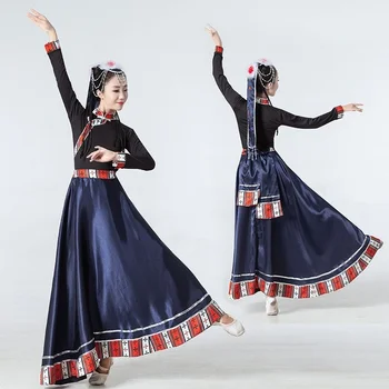 הטיבטית ארוך שרוול ריקוד תלבושות מסורתיות עממיות לרקוד ללבוש הבמה מונגולית האומה החצאית הארוכה הטיבטי תלבושת