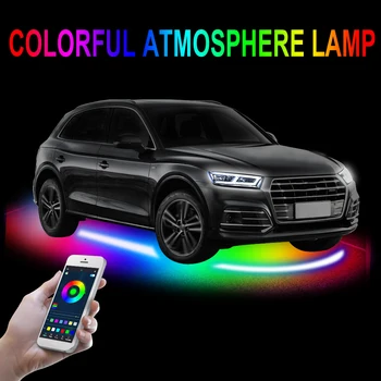 הרכב המארז ניאון האווירה אור אוניברסלי RGB ססגוניות רצועת LED המכונית UnderglowLED אור עמיד למים בקרת יישום