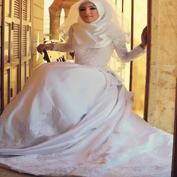 חדש מגיע אפליקציות המוסלמים שמלת נשף שמלת הכלה סאטן בתוספת גודל החלוק De Mariage הנסיכה דה לוקס