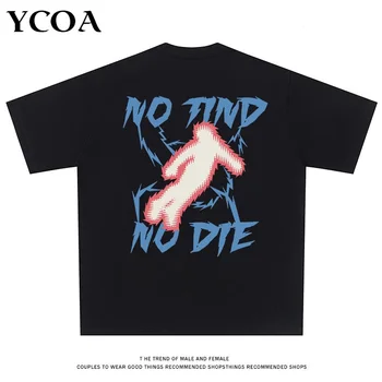 חולצת הטריקו של הגברים כותנה היפ הופ Y2k אופנת רחוב גרפי חופשי שרוול קצר שחור גדול Tees Pulovers Harajuku אסתטי בגדים