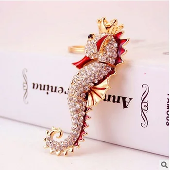 יצירתי ריינסטון מעולה בהיפוקמפוס מחזיק מפתחות אופנה תכשיטים מפתח שרשרת, טבעת נשים התיק התיק קסם תליון מתנה R044
