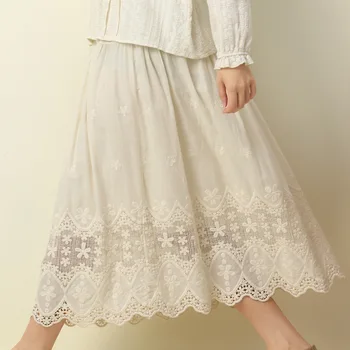 מתוק מורי ילדה תחרה רקומה כותנה חצאית אלסטי המותניים לוליטה לבן התחתונית בשכבות Kawaii חצאיות נשים לראשונה חצאית חצאית טול