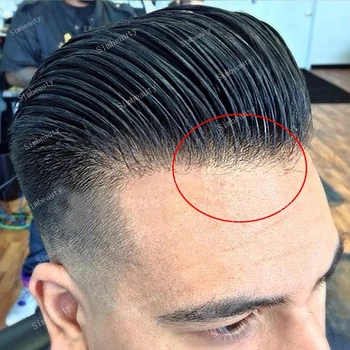 קו השיער הטבעי 100% אדם שיער פאה לגברים Microskin שיער Mens הפאה סופר עמיד עור דק מלא PU נימי תותב