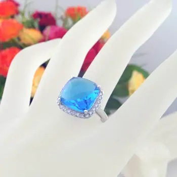 תכשיטי אופנה טבעת נישואין כחול aquimarine טבעת קריסטל טבעת אבן