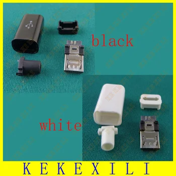 5pcs שחור+5pcsWhite DIY מיקרו USB מסוג B זכר 5pin ארבע חתיכה הרכבה מחבר את התקע לשקע , 4 1, משלוח חינם
