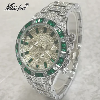 מותג יוקרה חדש שבב ירוק שעונים גברים אופנה קר בחוץ היפ הופ עמיד למים שעון Moissanite תכשיטים שעונים זכר רלו גבר